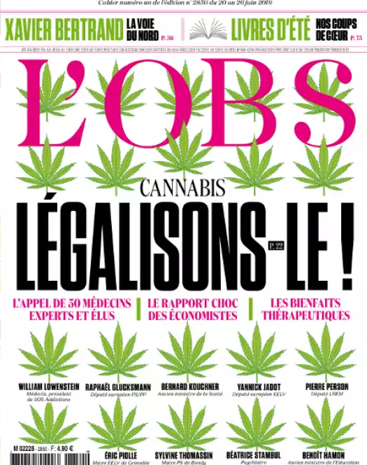 Legalización Cannabis Francia Portada L'Obs, tribuna del CAE