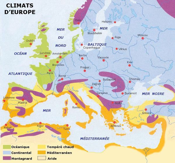 Carte climatique Europe